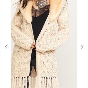 Stetson Women’s Cable Knit Faux Fur Cardigan Sz XS